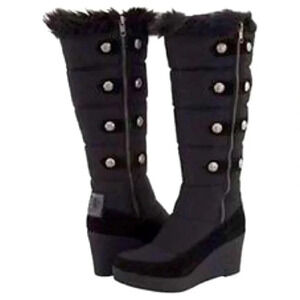 Juicy Couture Everest Quilted Nylon Suede FauxFur Knee High Tall Wedge Boots